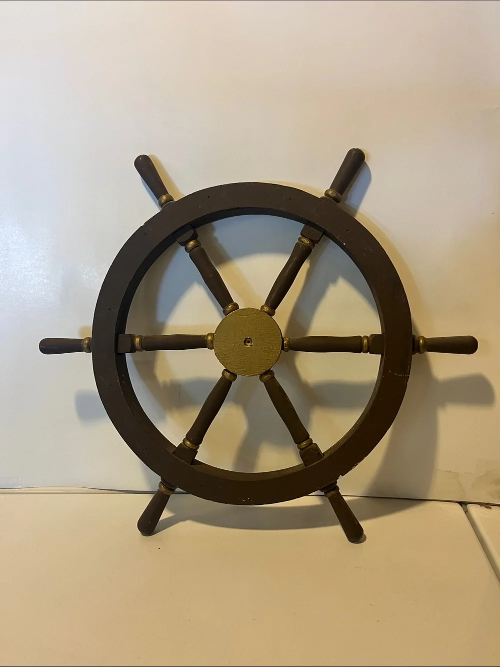 Nautical Wooden Ship Wheel Wall Decor - Brown and Gold 18”